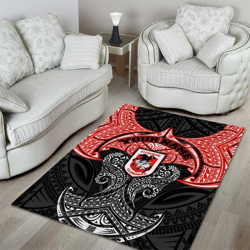 Personalized St. George Illawarra Dragons Area Rug Polynesian Tribal Pattern Style