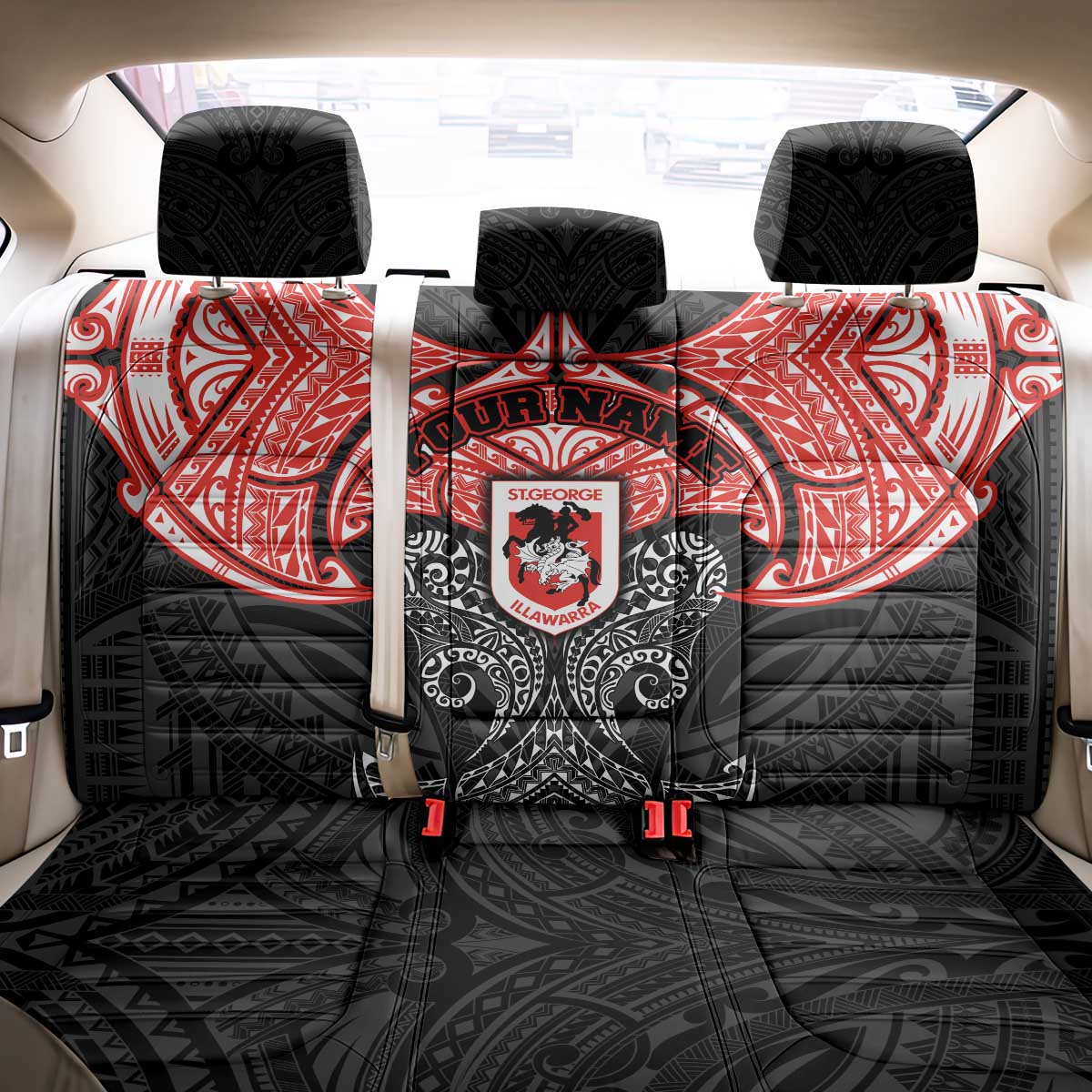 Personalized St. George Illawarra Dragons Back Car Seat Cover Polynesian Tribal Pattern Style