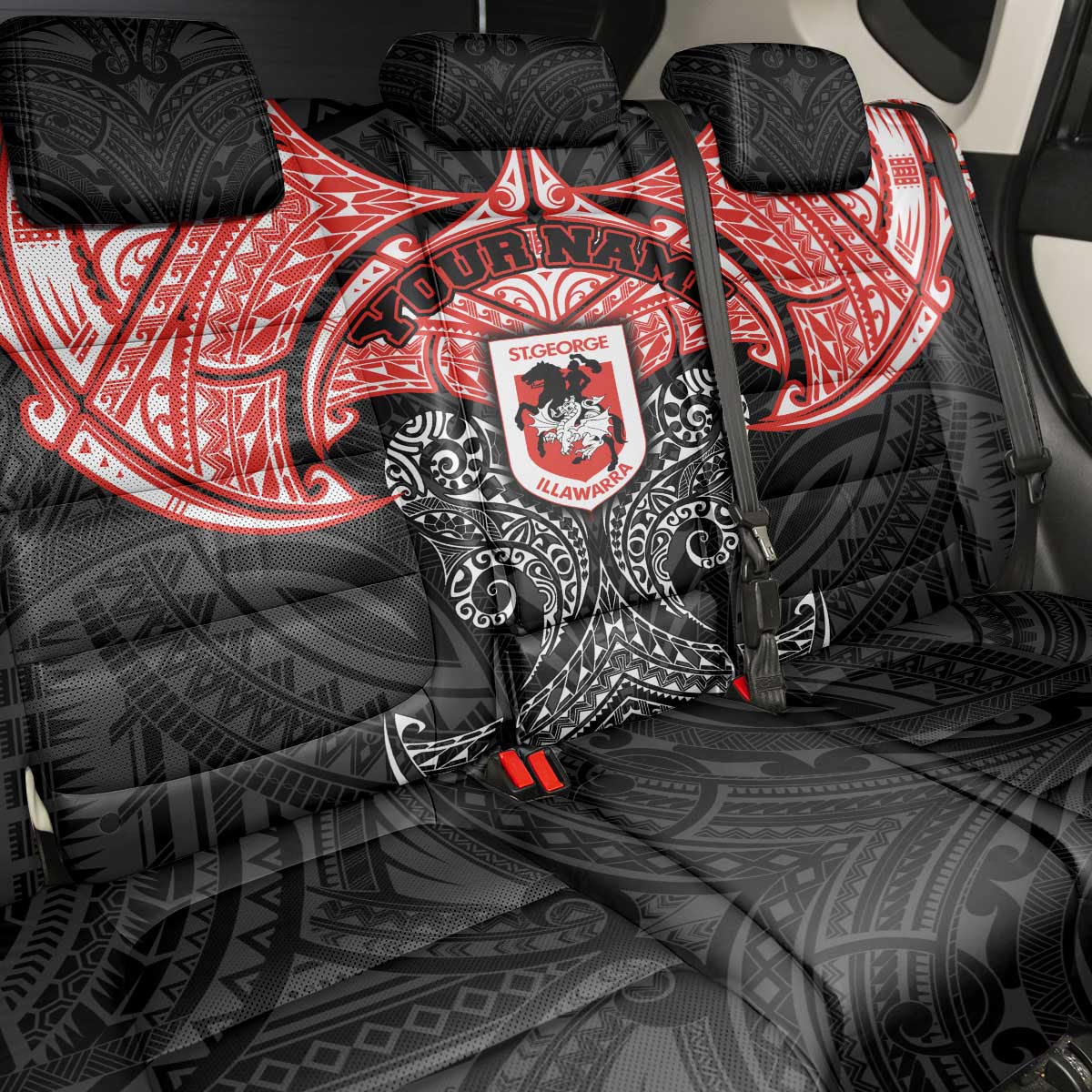 Personalized St. George Illawarra Dragons Back Car Seat Cover Polynesian Tribal Pattern Style