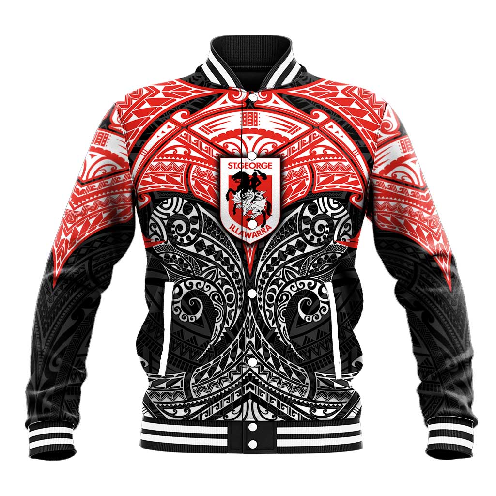 Personalized St. George Illawarra Dragons Baseball Jacket Polynesian Tribal Pattern Style