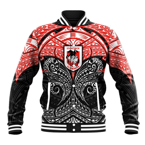 Personalized St. George Illawarra Dragons Baseball Jacket Polynesian Tribal Pattern Style