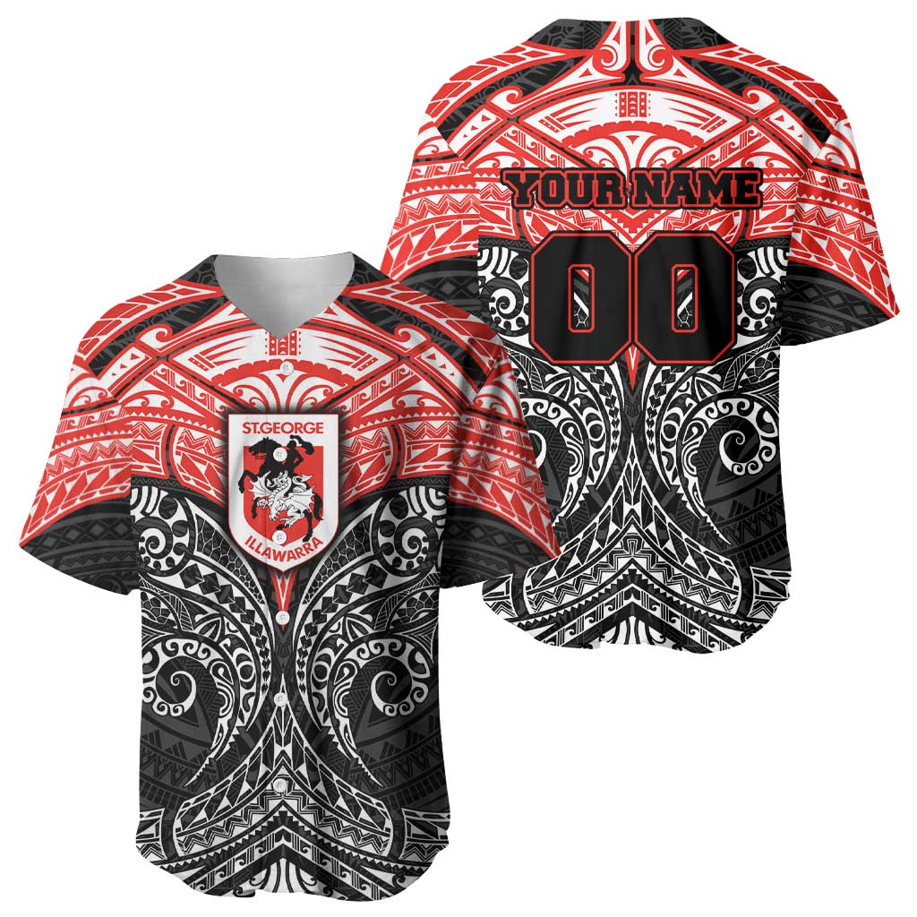 Personalized St. George Illawarra Dragons Baseball Jersey Polynesian Tribal Pattern Style