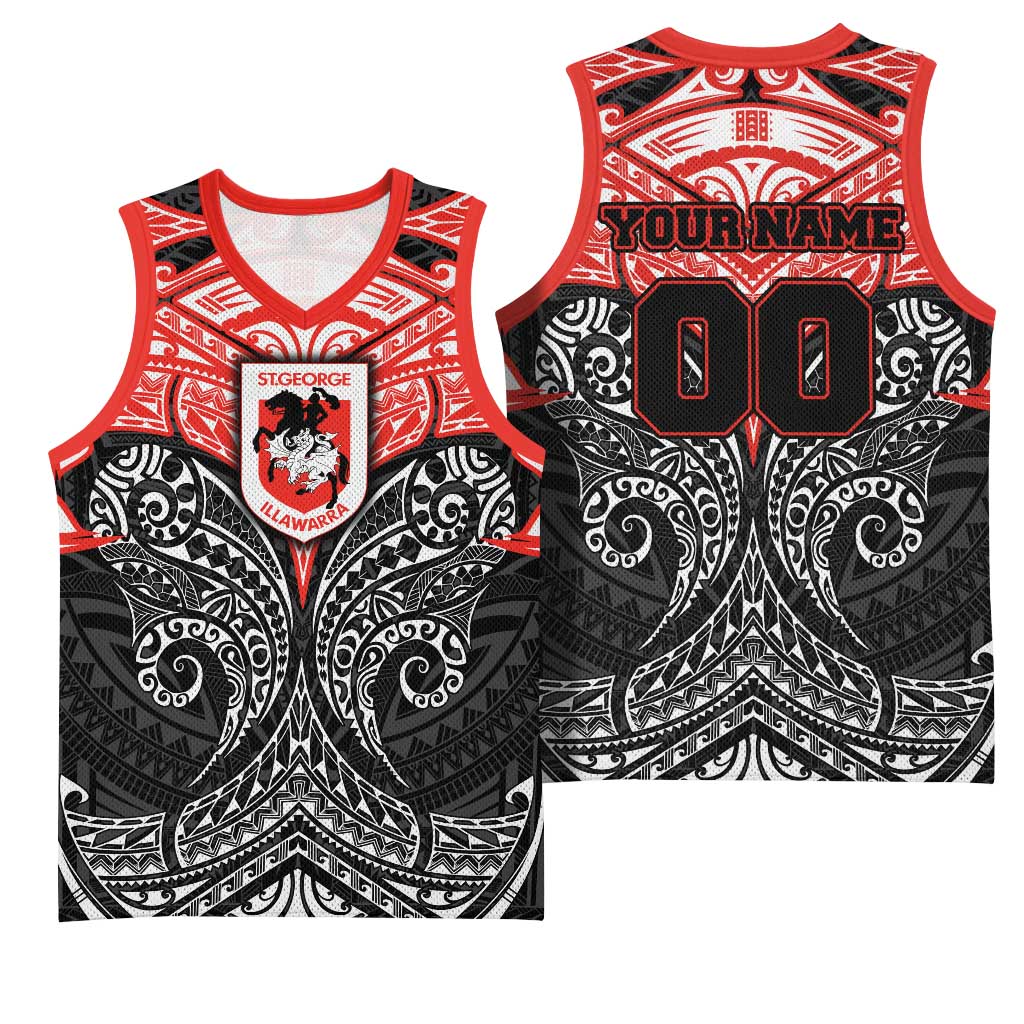 Personalized St. George Illawarra Dragons Basketball Jersey Polynesian Tribal Pattern Style