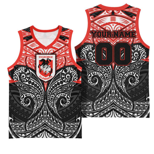 Personalized St. George Illawarra Dragons Basketball Jersey Polynesian Tribal Pattern Style