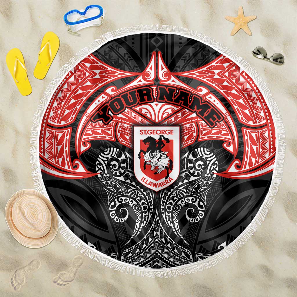 Personalized St. George Illawarra Dragons Beach Blanket Polynesian Tribal Pattern Style
