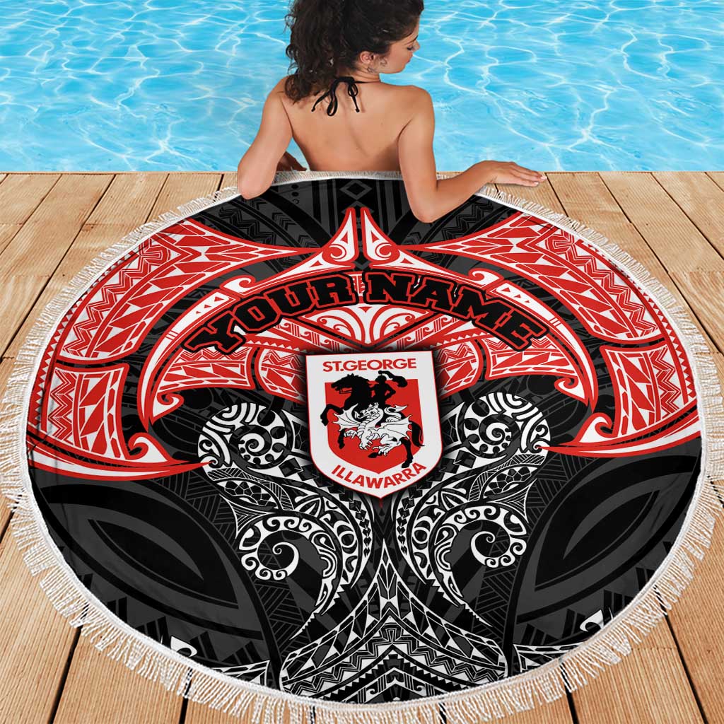 Personalized St. George Illawarra Dragons Beach Blanket Polynesian Tribal Pattern Style