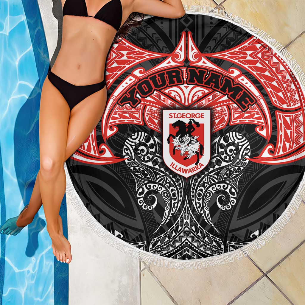 Personalized St. George Illawarra Dragons Beach Blanket Polynesian Tribal Pattern Style