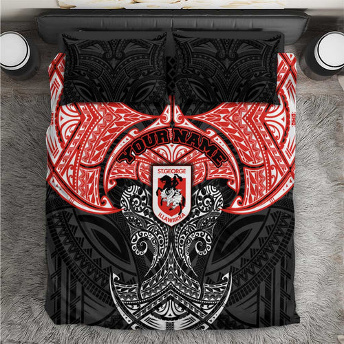 Personalized St. George Illawarra Dragons Bedding Set Polynesian Tribal Pattern Style