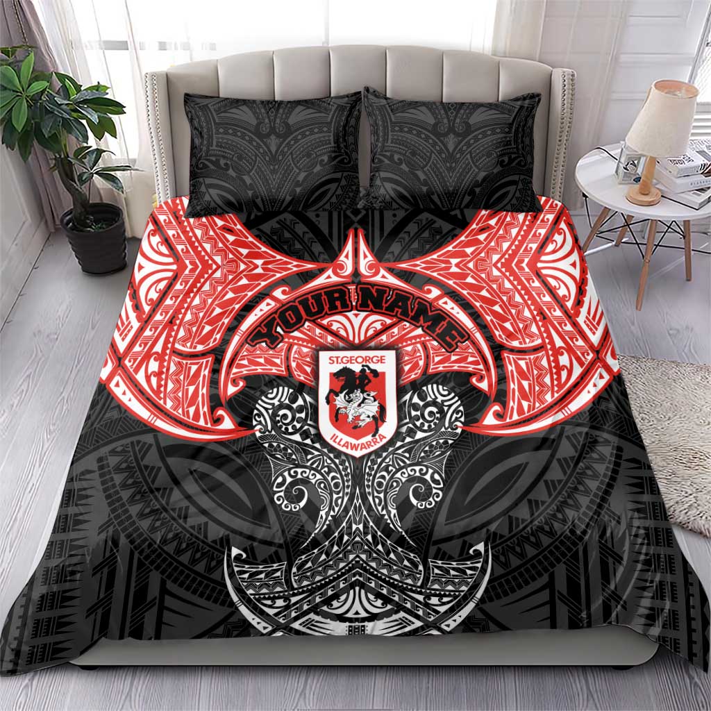 Personalized St. George Illawarra Dragons Bedding Set Polynesian Tribal Pattern Style