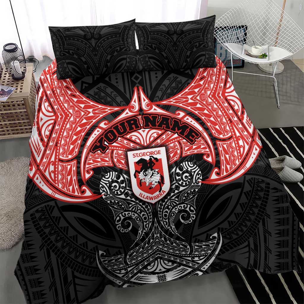 Personalized St. George Illawarra Dragons Bedding Set Polynesian Tribal Pattern Style