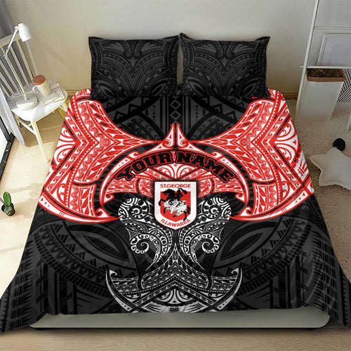 Personalized St. George Illawarra Dragons Bedding Set Polynesian Tribal Pattern Style