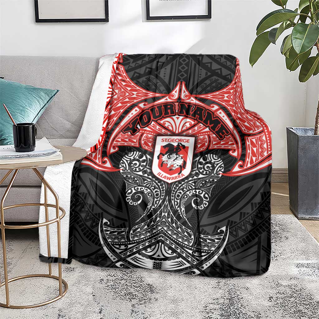 Personalized St. George Illawarra Dragons Blanket Polynesian Tribal Pattern Style
