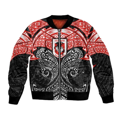 Personalized St. George Illawarra Dragons Bomber Jacket Polynesian Tribal Pattern Style