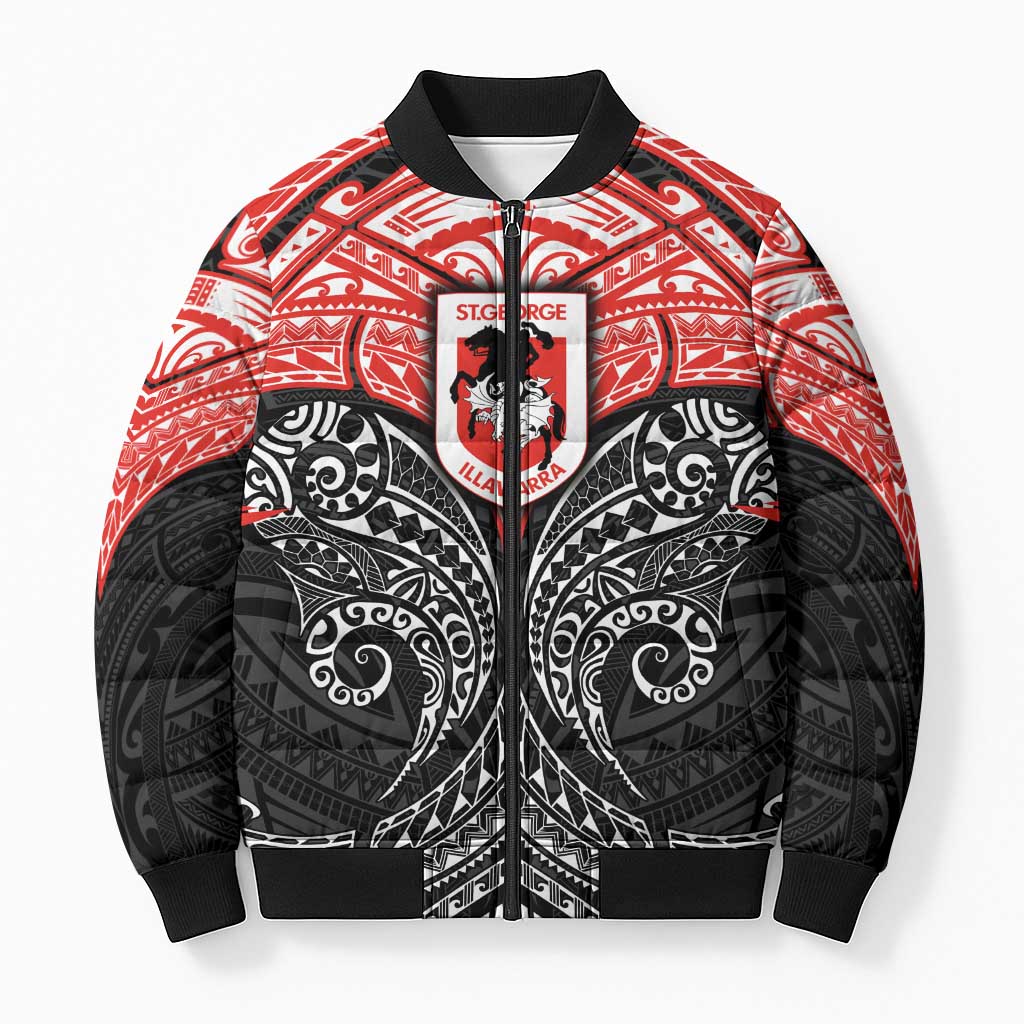Personalized St. George Illawarra Dragons Bomber Puffer Jacket Polynesian Tribal Pattern Style