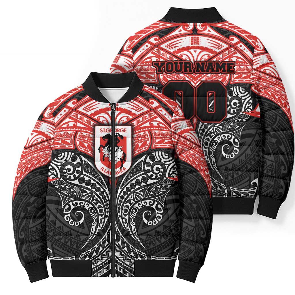 Personalized St. George Illawarra Dragons Bomber Puffer Jacket Polynesian Tribal Pattern Style