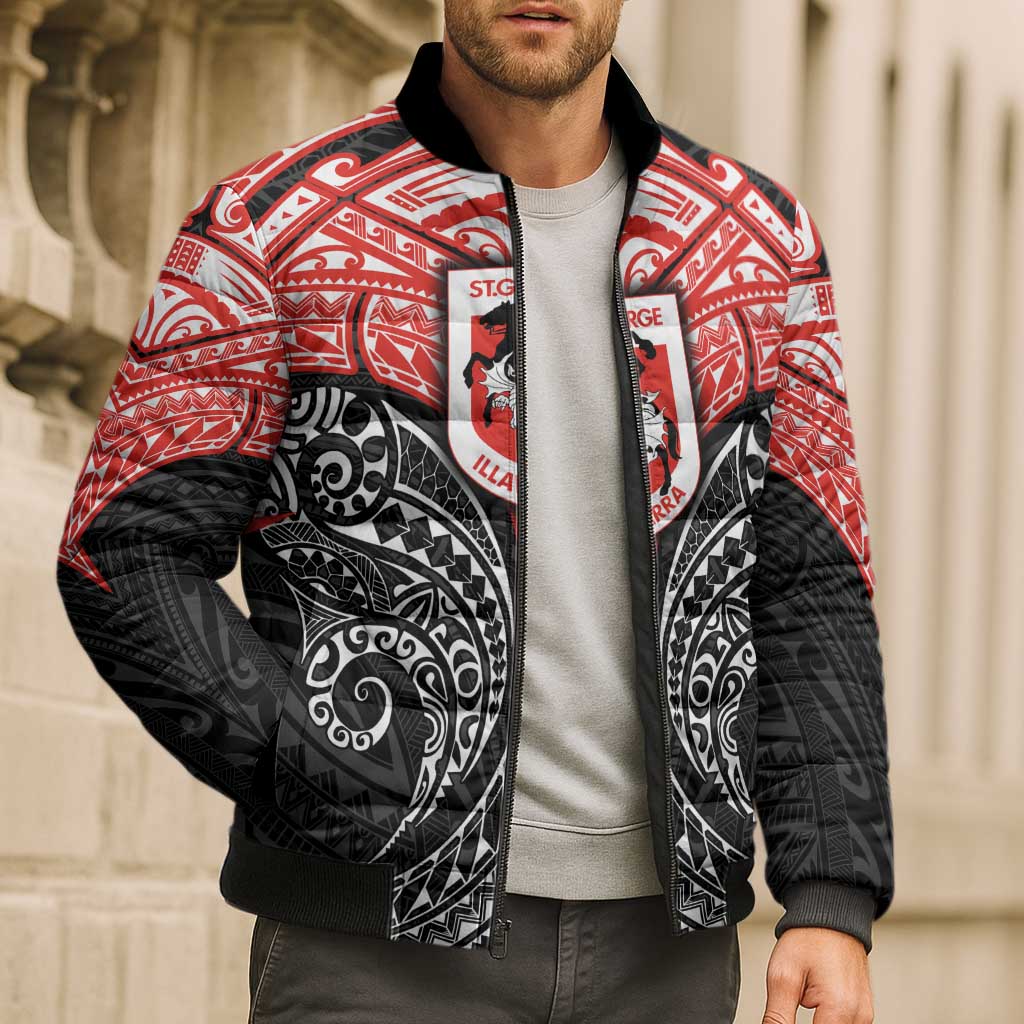 Personalized St. George Illawarra Dragons Bomber Puffer Jacket Polynesian Tribal Pattern Style
