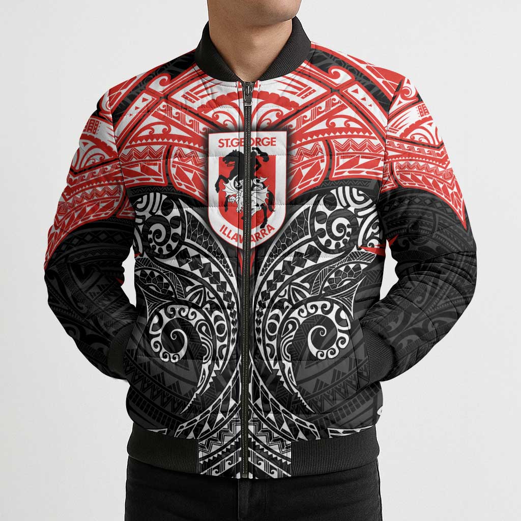 Personalized St. George Illawarra Dragons Bomber Puffer Jacket Polynesian Tribal Pattern Style