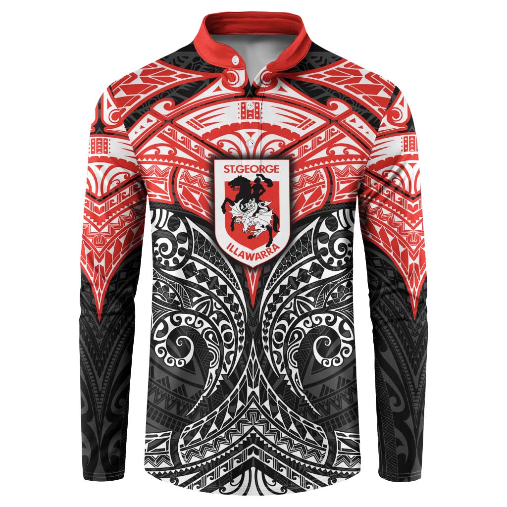 Personalized St. George Illawarra Dragons Button Sweatshirt Polynesian Tribal Pattern Style