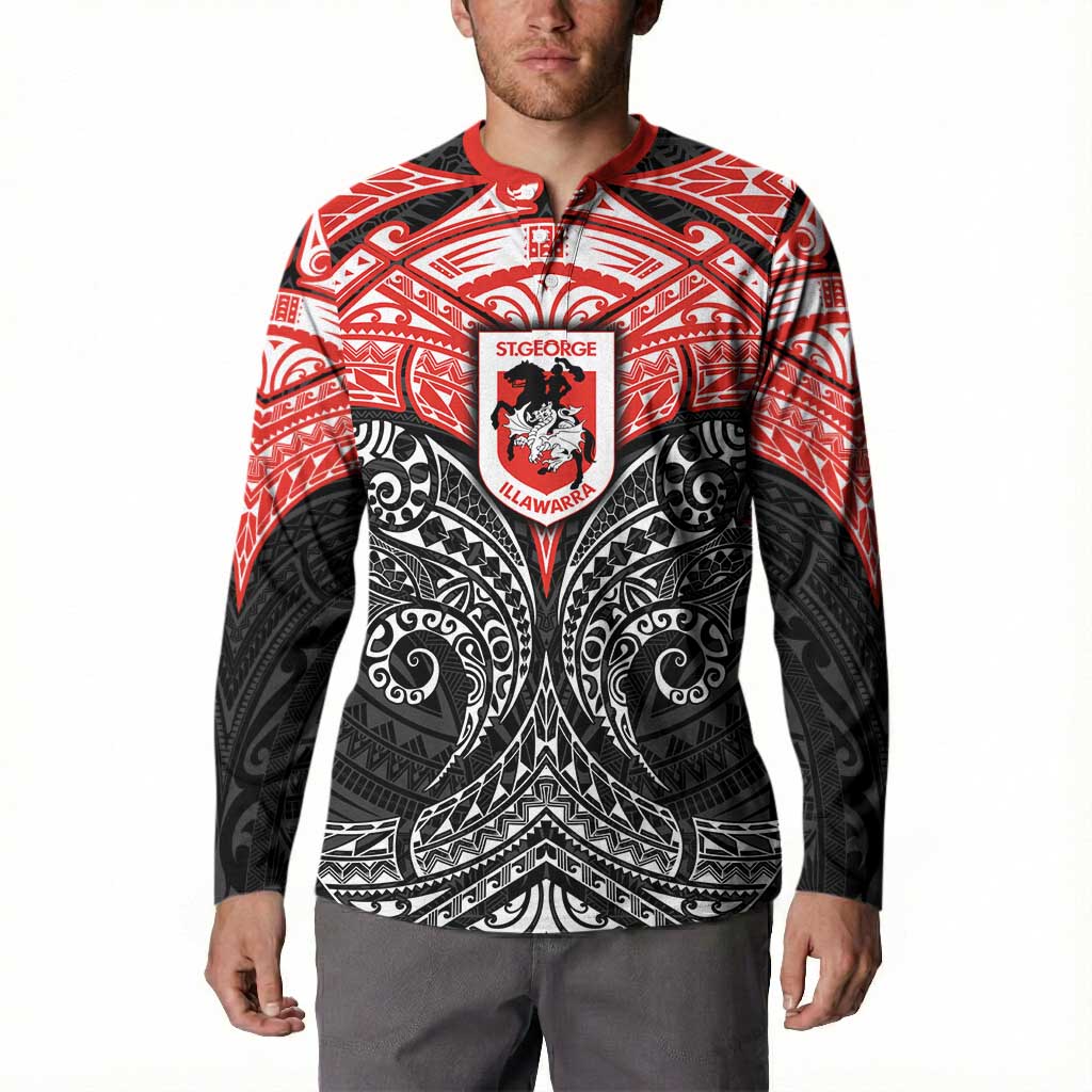 Personalized St. George Illawarra Dragons Button Sweatshirt Polynesian Tribal Pattern Style