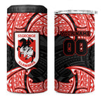 Personalized St. George Illawarra Dragons 4 in 1 Can Cooler Tumbler Polynesian Tribal Pattern Style