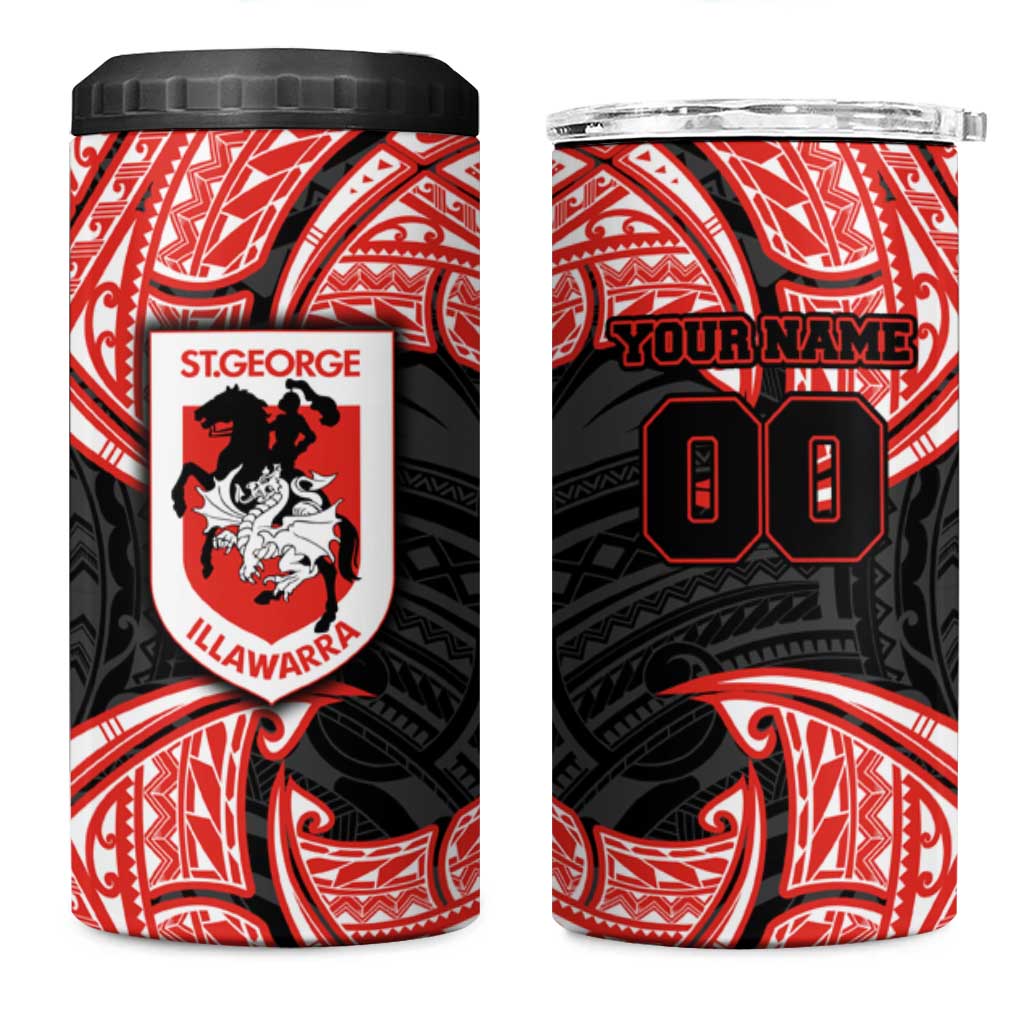 Personalized St. George Illawarra Dragons 4 in 1 Can Cooler Tumbler Polynesian Tribal Pattern Style