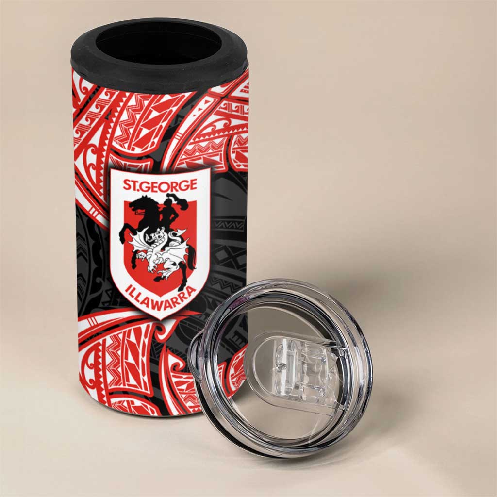 Personalized St. George Illawarra Dragons 4 in 1 Can Cooler Tumbler Polynesian Tribal Pattern Style