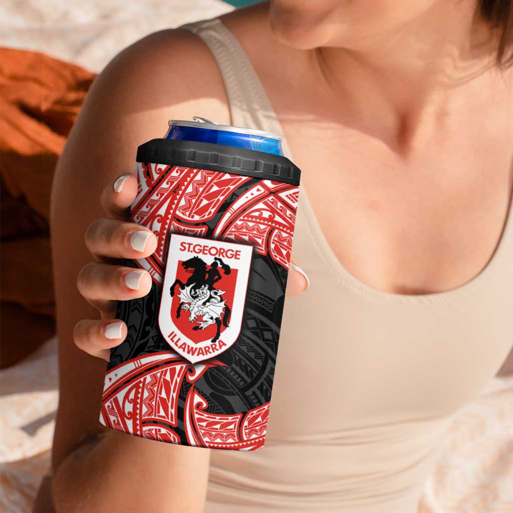 Personalized St. George Illawarra Dragons 4 in 1 Can Cooler Tumbler Polynesian Tribal Pattern Style