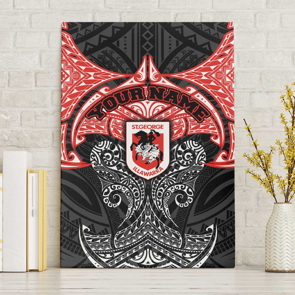 Personalized St. George Illawarra Dragons Canvas Wall Art Polynesian Tribal Pattern Style