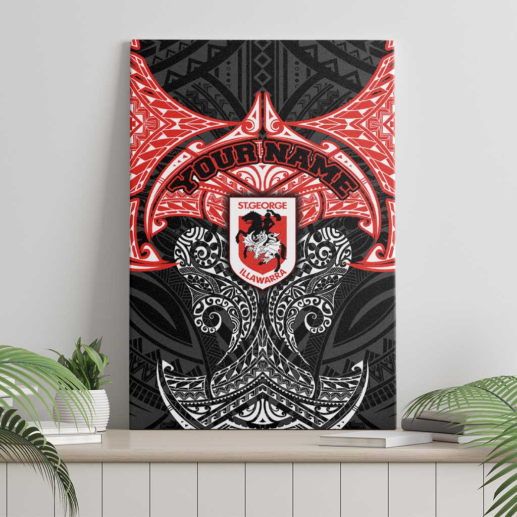 Personalized St. George Illawarra Dragons Canvas Wall Art Polynesian Tribal Pattern Style