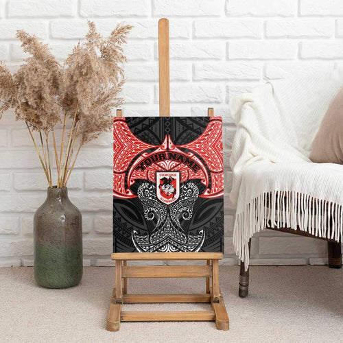 Personalized St. George Illawarra Dragons Canvas Wall Art Polynesian Tribal Pattern Style