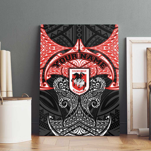 Personalized St. George Illawarra Dragons Canvas Wall Art Polynesian Tribal Pattern Style