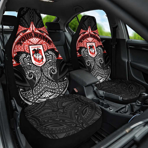 Personalized St. George Illawarra Dragons Car Seat Cover Polynesian Tribal Pattern Style