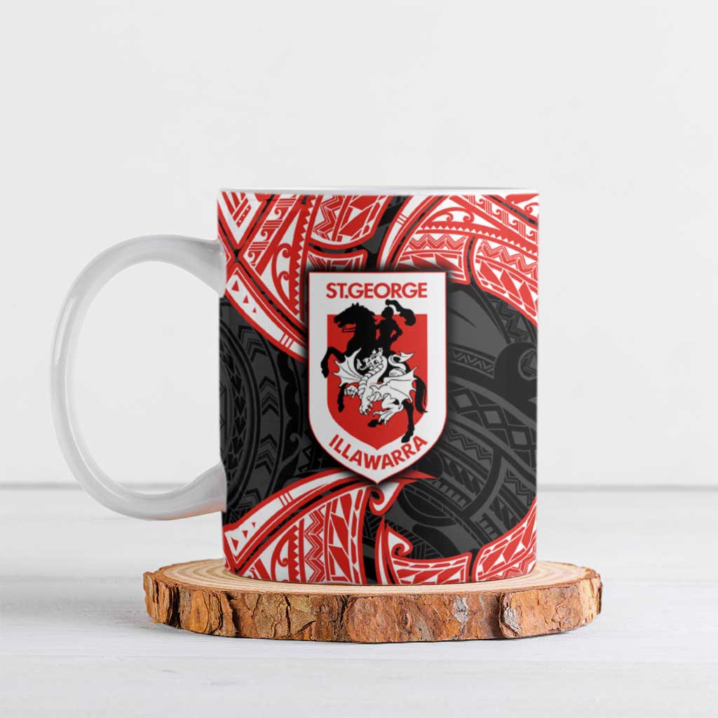 Personalized St. George Illawarra Dragons Ceramic Mug Polynesian Tribal Pattern Style