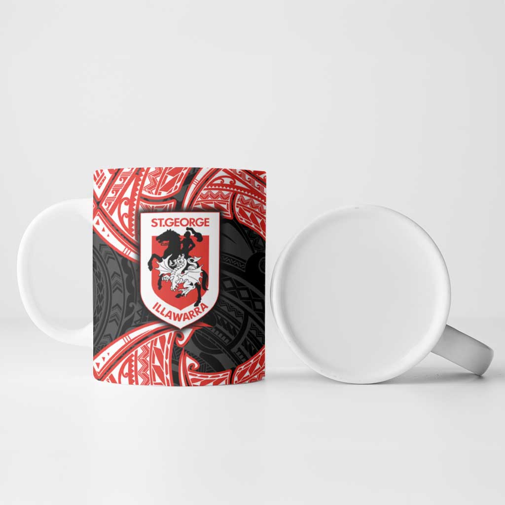 Personalized St. George Illawarra Dragons Ceramic Mug Polynesian Tribal Pattern Style