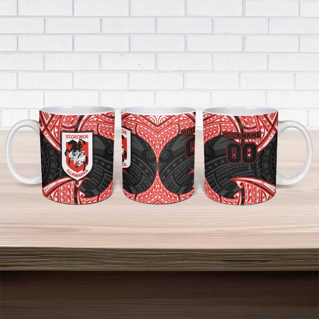 Personalized St. George Illawarra Dragons Ceramic Mug Polynesian Tribal Pattern Style