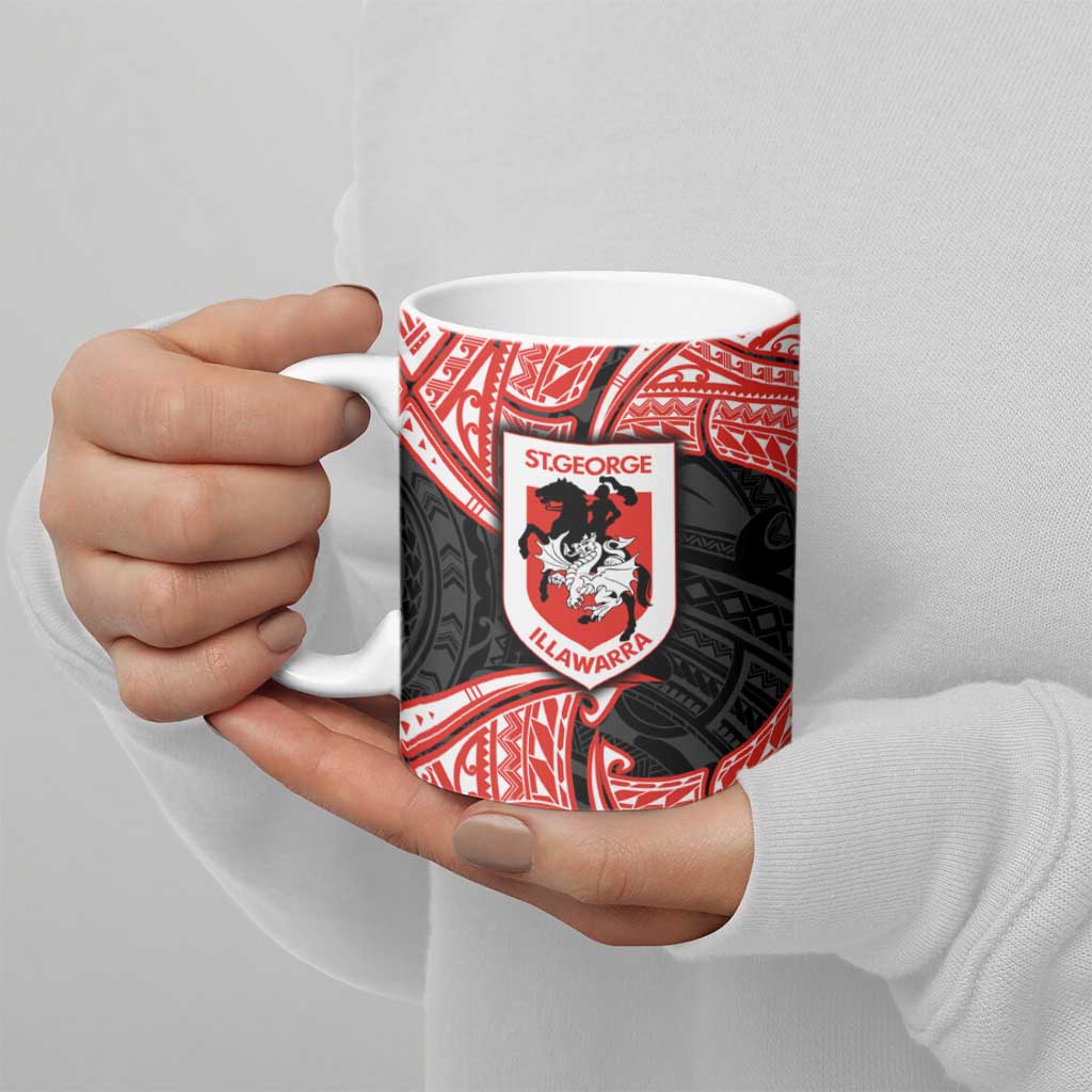 Personalized St. George Illawarra Dragons Ceramic Mug Polynesian Tribal Pattern Style