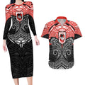 Personalized St. George Illawarra Dragons Couples Matching Long Sleeve Bodycon Dress and Hawaiian Shirt Polynesian Tribal Pattern Style