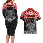 Personalized St. George Illawarra Dragons Couples Matching Long Sleeve Bodycon Dress and Hawaiian Shirt Polynesian Tribal Pattern Style