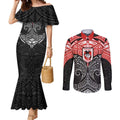 Personalized St. George Illawarra Dragons Couples Matching Mermaid Dress and Long Sleeve Button Shirt Polynesian Tribal Pattern Style