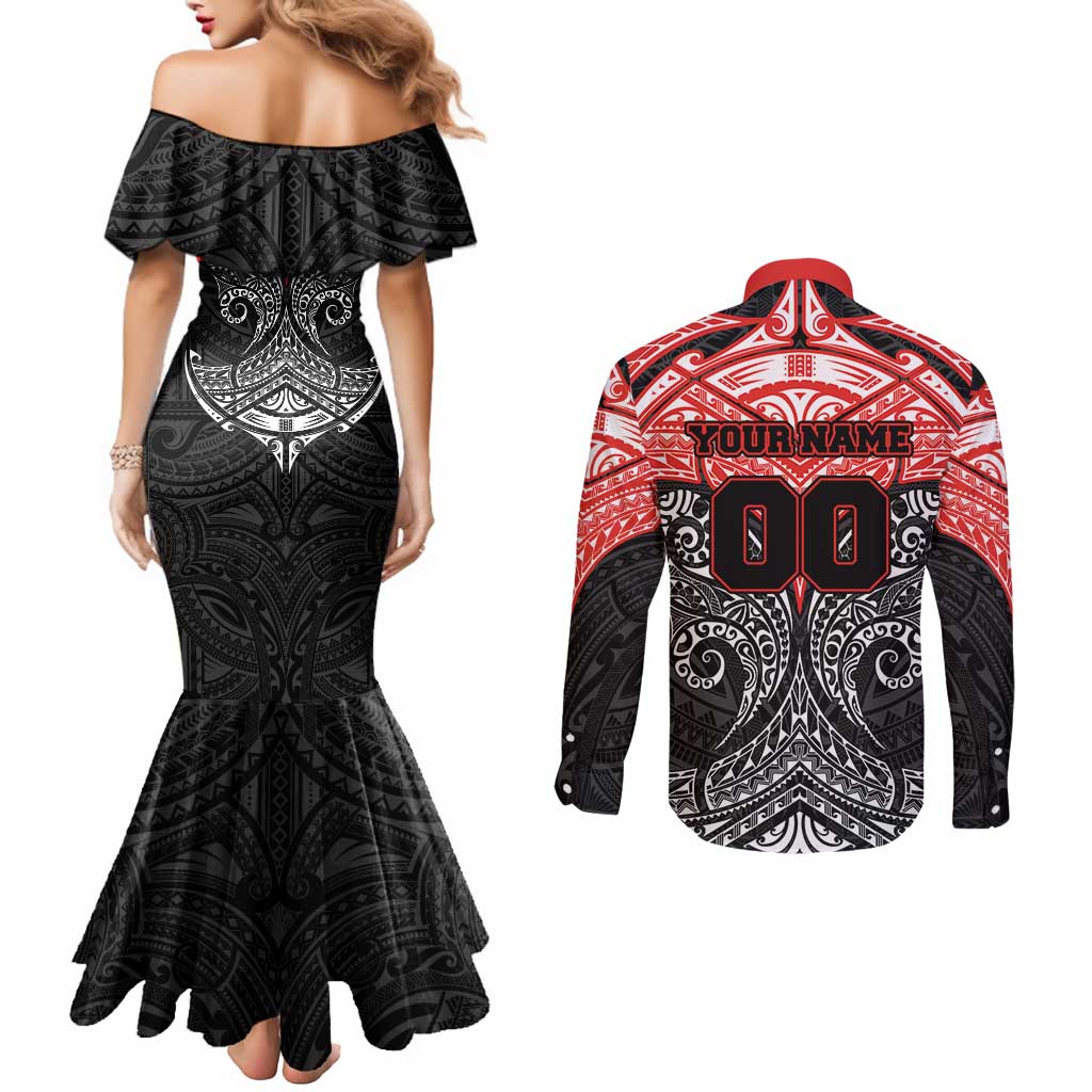 Personalized St. George Illawarra Dragons Couples Matching Mermaid Dress and Long Sleeve Button Shirt Polynesian Tribal Pattern Style