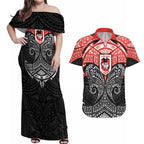 Personalized St. George Illawarra Dragons Couples Matching Off Shoulder Maxi Dress and Hawaiian Shirt Polynesian Tribal Pattern Style