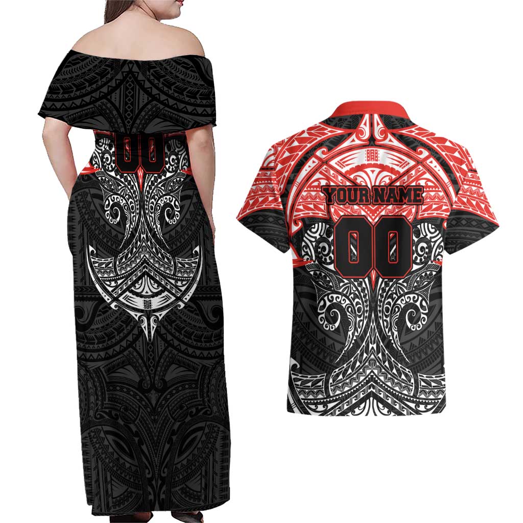 Personalized St. George Illawarra Dragons Couples Matching Off Shoulder Maxi Dress and Hawaiian Shirt Polynesian Tribal Pattern Style