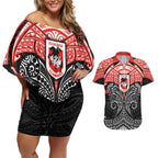 Personalized St. George Illawarra Dragons Couples Matching Off Shoulder Short Dress and Hawaiian Shirt Polynesian Tribal Pattern Style