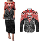 Personalized St. George Illawarra Dragons Couples Matching Puletasi and Long Sleeve Button Shirt Polynesian Tribal Pattern Style