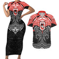 Personalized St. George Illawarra Dragons Couples Matching Short Sleeve Bodycon Dress and Hawaiian Shirt Polynesian Tribal Pattern Style