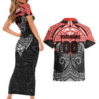 Personalized St. George Illawarra Dragons Couples Matching Short Sleeve Bodycon Dress and Hawaiian Shirt Polynesian Tribal Pattern Style