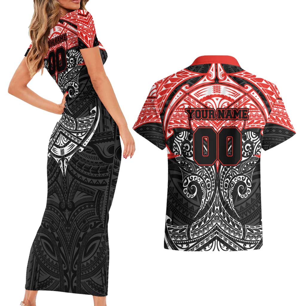 Personalized St. George Illawarra Dragons Couples Matching Short Sleeve Bodycon Dress and Hawaiian Shirt Polynesian Tribal Pattern Style