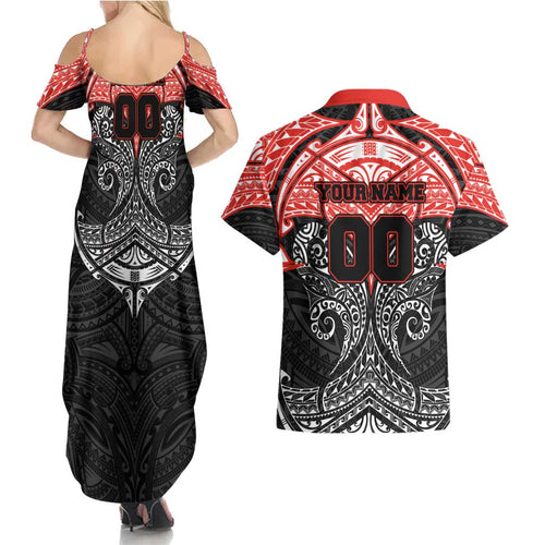 Personalized St. George Illawarra Dragons Couples Matching Summer Maxi Dress and Hawaiian Shirt Polynesian Tribal Pattern Style