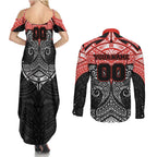 Personalized St. George Illawarra Dragons Couples Matching Summer Maxi Dress and Long Sleeve Button Shirt Polynesian Tribal Pattern Style