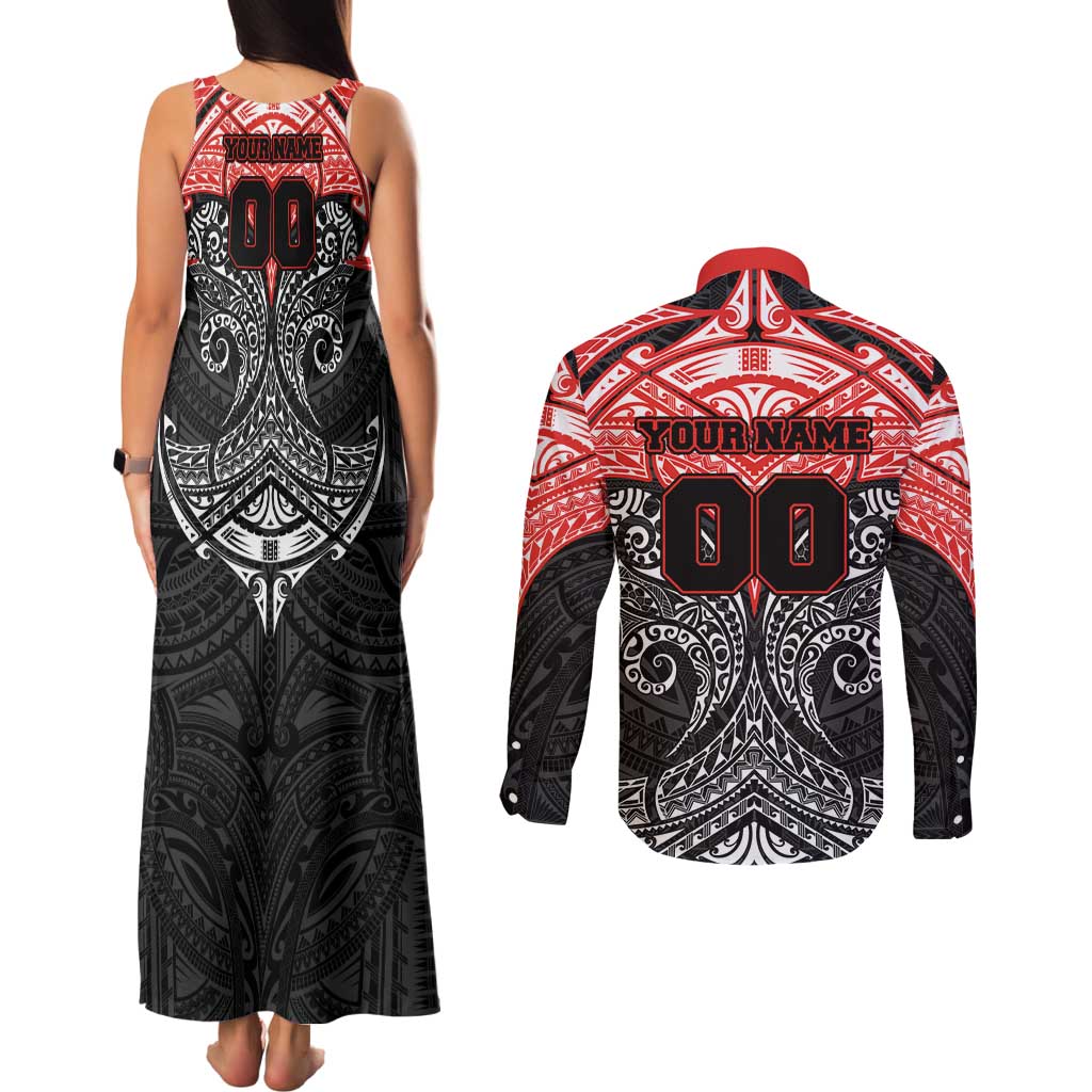 Personalized St. George Illawarra Dragons Couples Matching Tank Maxi Dress and Long Sleeve Button Shirt Polynesian Tribal Pattern Style
